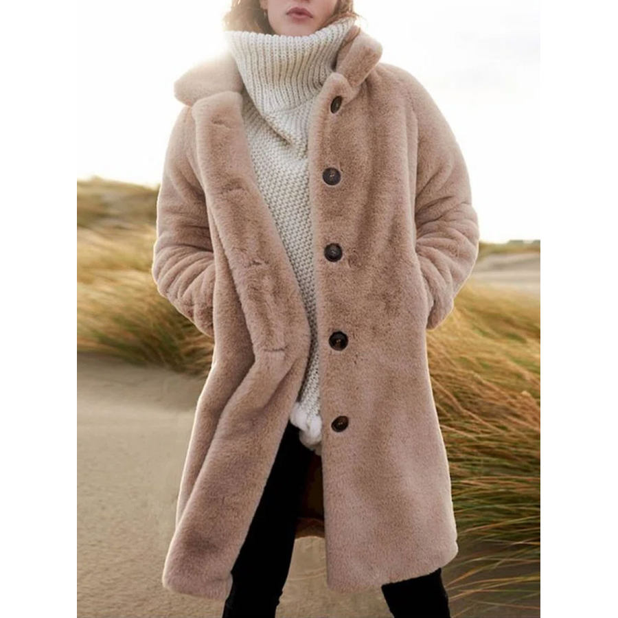 Casual Loose Solid Color Single-Breasted Sherpa Coat