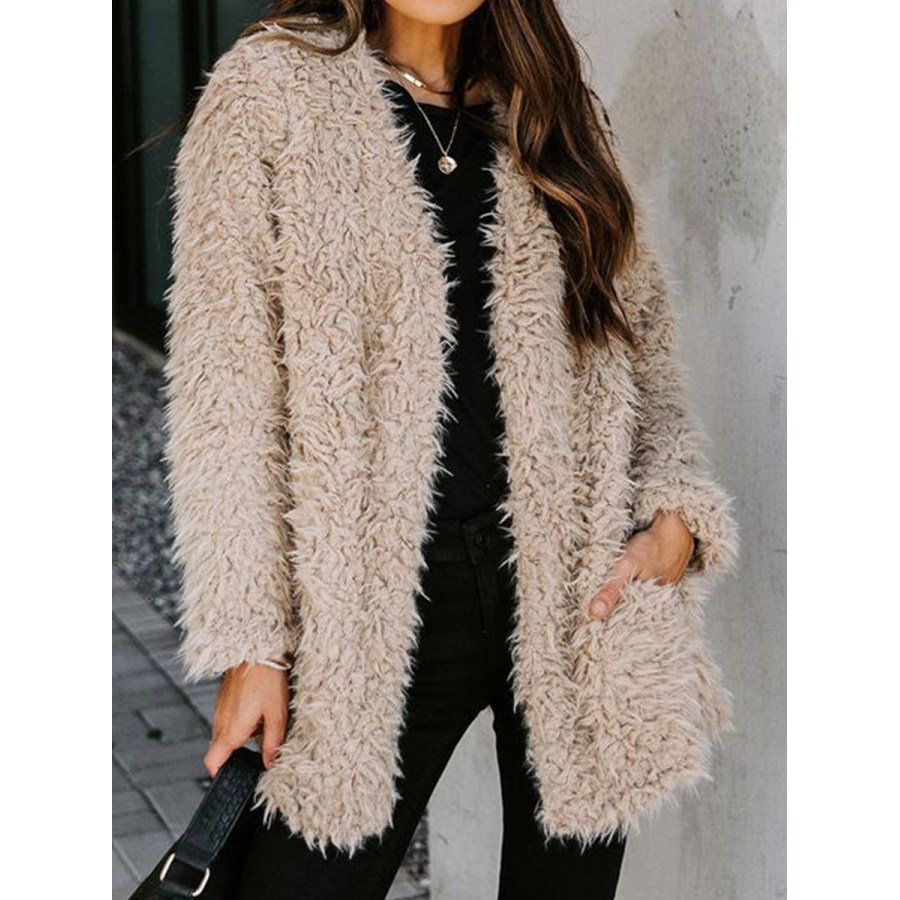 Casual Solid Color Plush Warm Long-Sleeved Coat