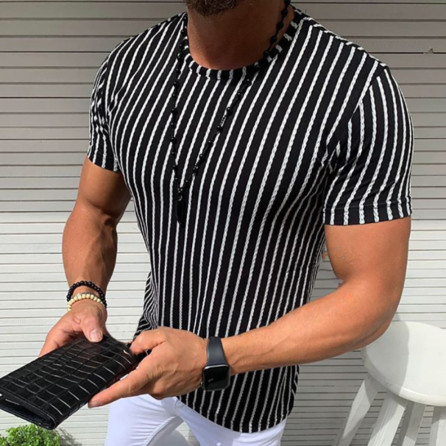 Casual Round Neck Slim Fit Stripe Tee