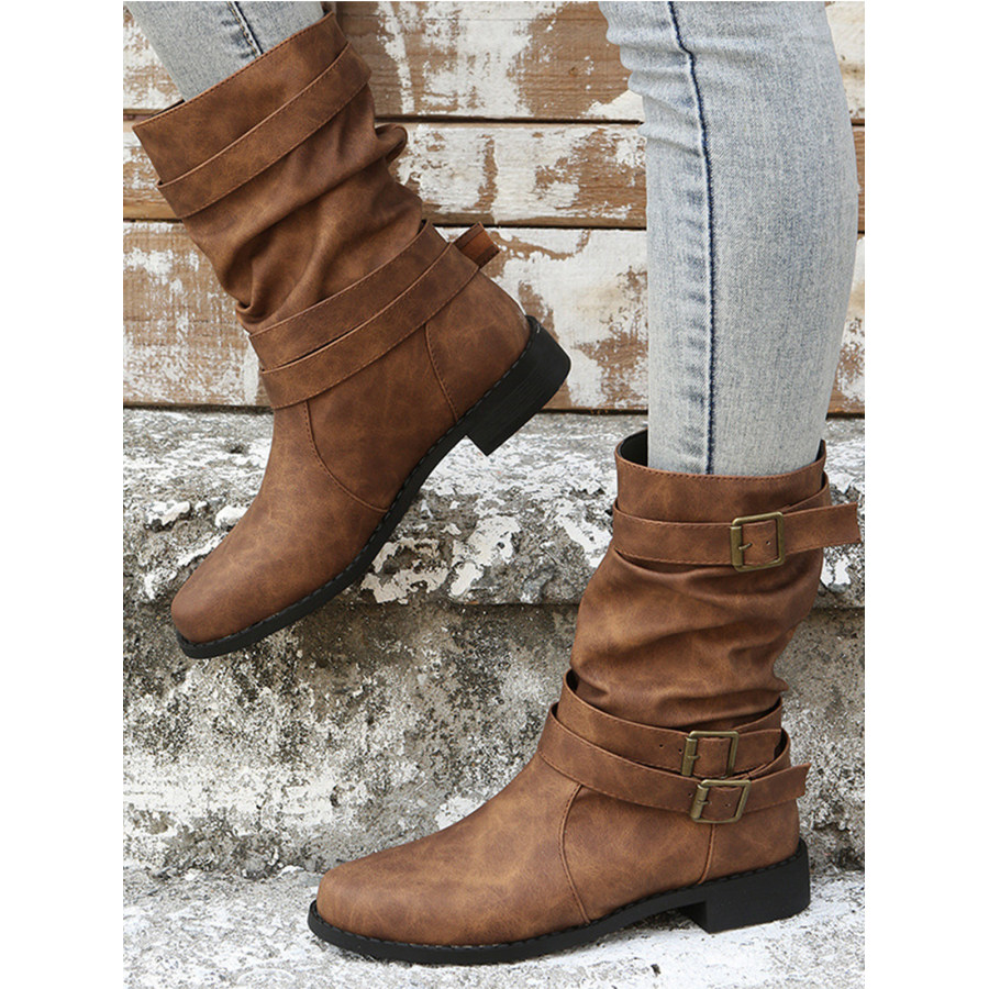Bottes Mi-mollet De Grande Taille à Bout Rond Et à Fond Plat Pour Femmes