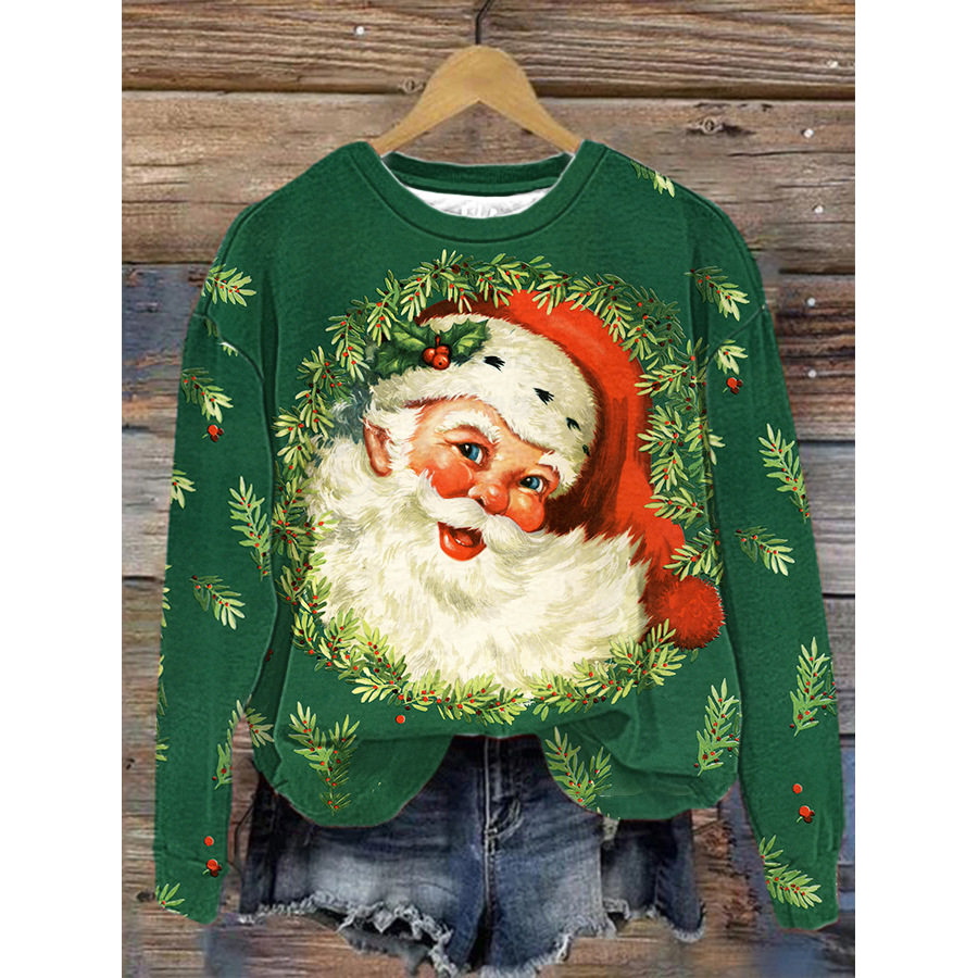 

Damen-Weihnachts-Sweatshirt Mit Weihnachtsmann-Aufdruck Und Rundhalsausschnitt