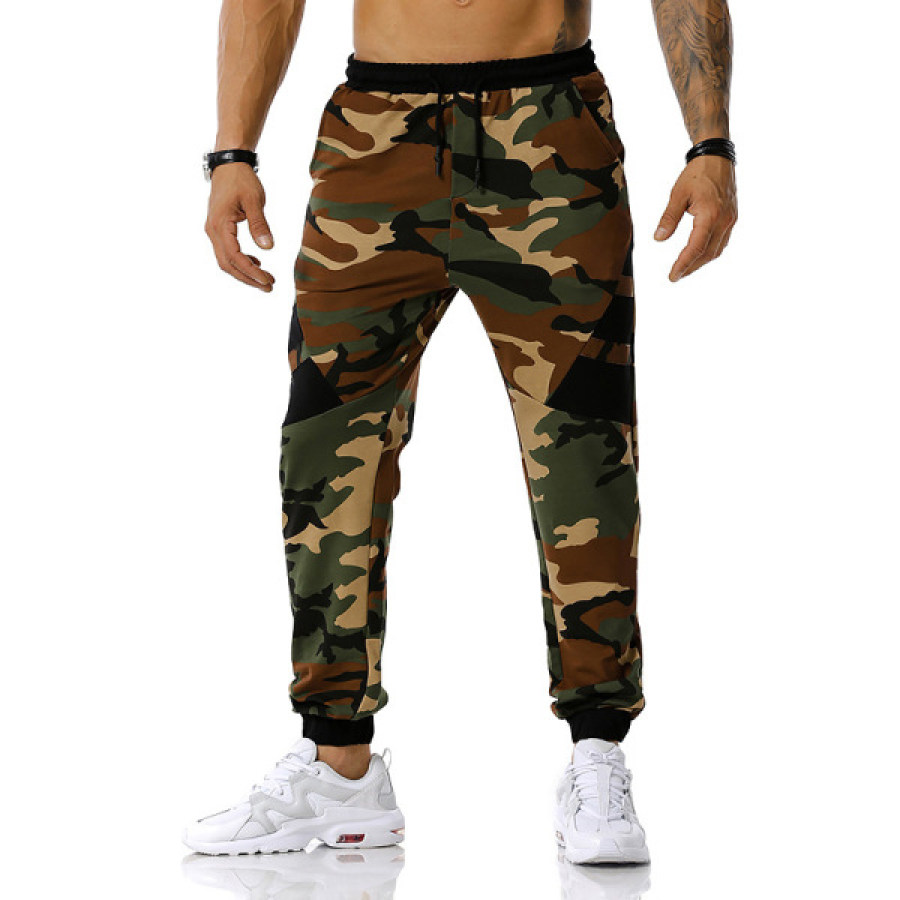 MenS Stitching Camouflage Fitness Pants