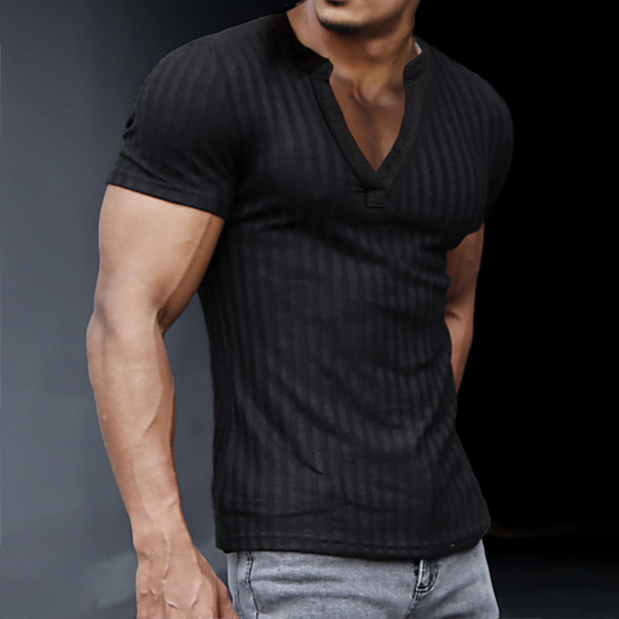 Men's Casual Slim Short-sleeved T-shirt Sports Fitness Running Vertical Pattern V-neck Top
Men's Casual Slim Short-sleeved T-shirt Sports Fitness Running Vertical Pattern V-neck Top