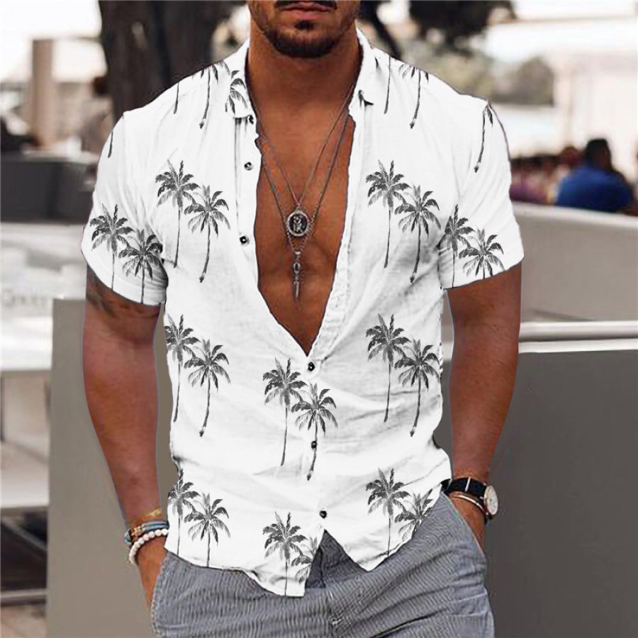 Men's Shirt Hawaii Beach Coconut Tree Outdoor Short Sleeve Pink White Blue Green Rose Red