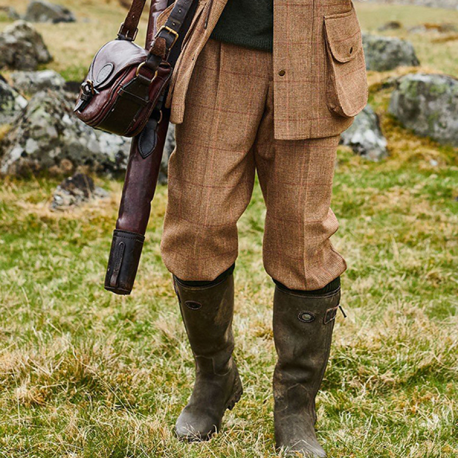 Men's Saxony Tweed Heavyweight Plaid Trousers Outdoor Casual Tactical Western Knight Pants Daily