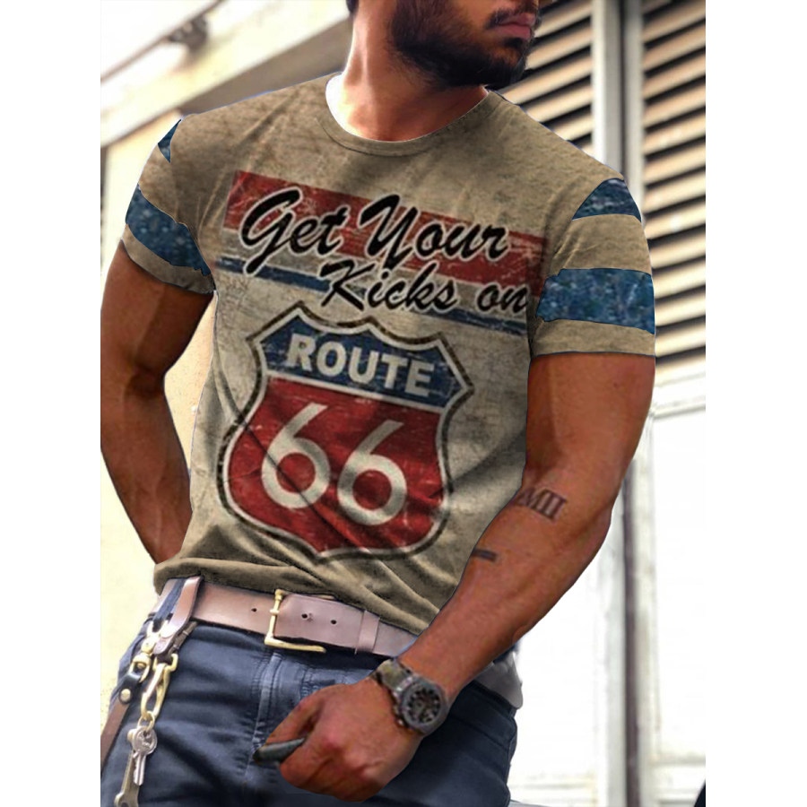 Mens Crew Neck Route 66 Short Sleeve Tops T-shirts