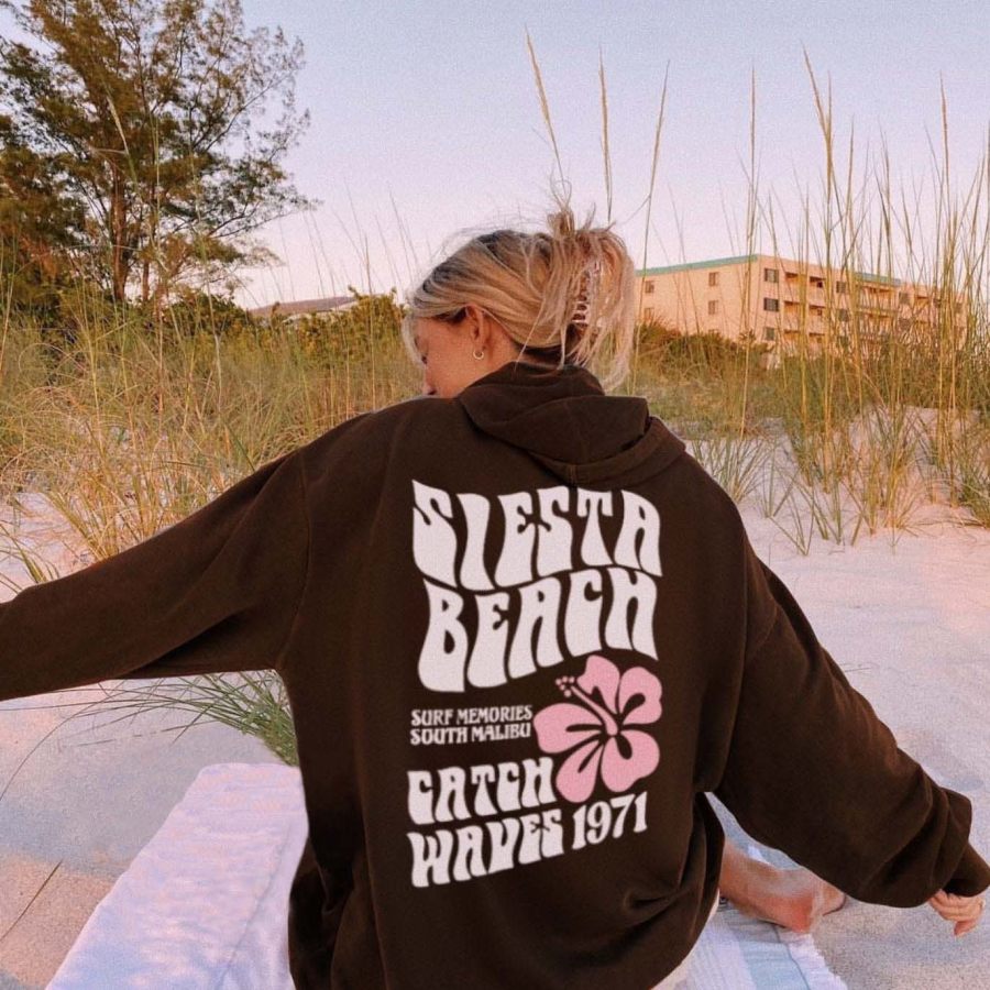 

Women's Siesta Beach Surf Memories South Malibu Catch Waves 1971 Print Casual Hoodie