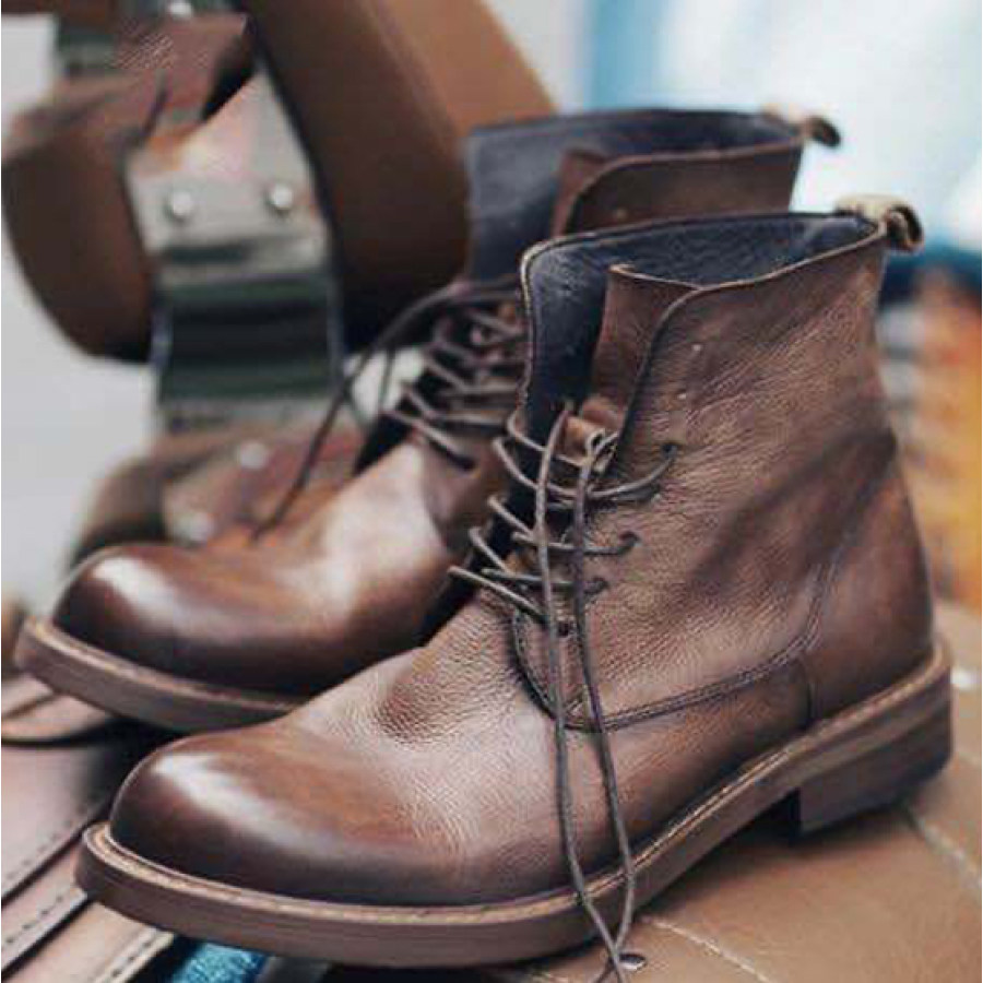 Retro Square Low Heel Men's Boots