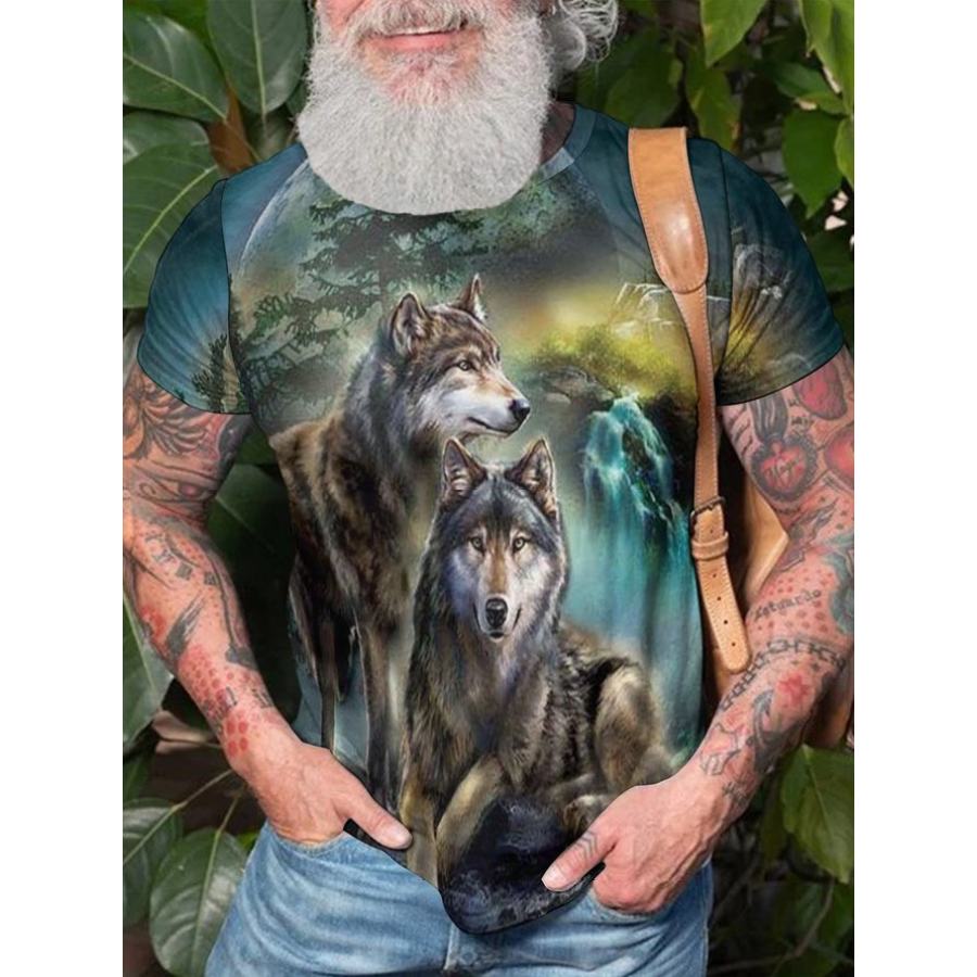 Wolf Print Casual Short Sleeve T-Shirt