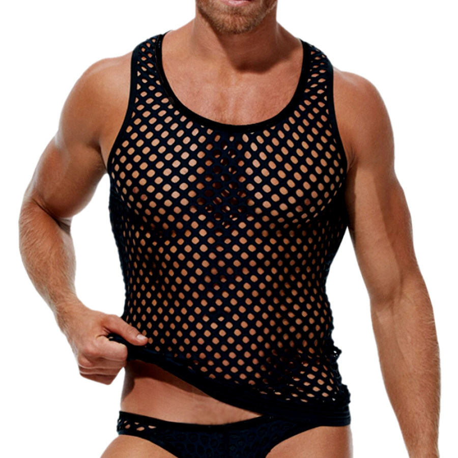Soft Breathable See-Through Mesh Sexy Round Neck Men's Sleeveless Vest