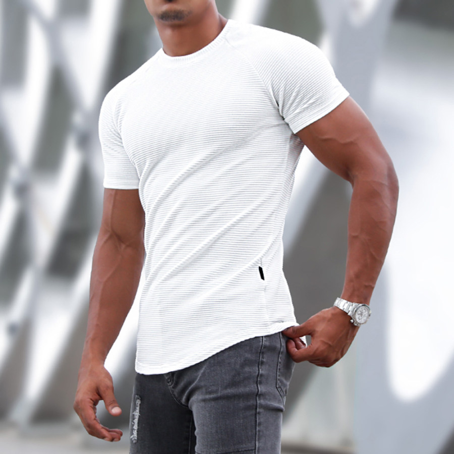 

Men's Sports Short-sleeved Fitness Training T-shirt Running Top Casual Slim Round Neck Solid Color Cotton Bottoming Shir