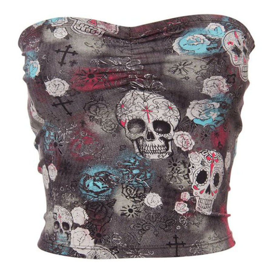 Womens casual skull print tube top