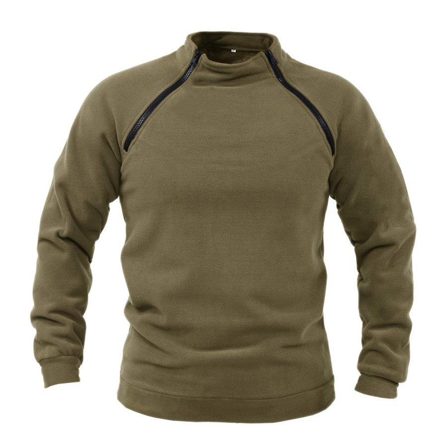 Mens Outdoor Double Zipper Thermal Tactical Top