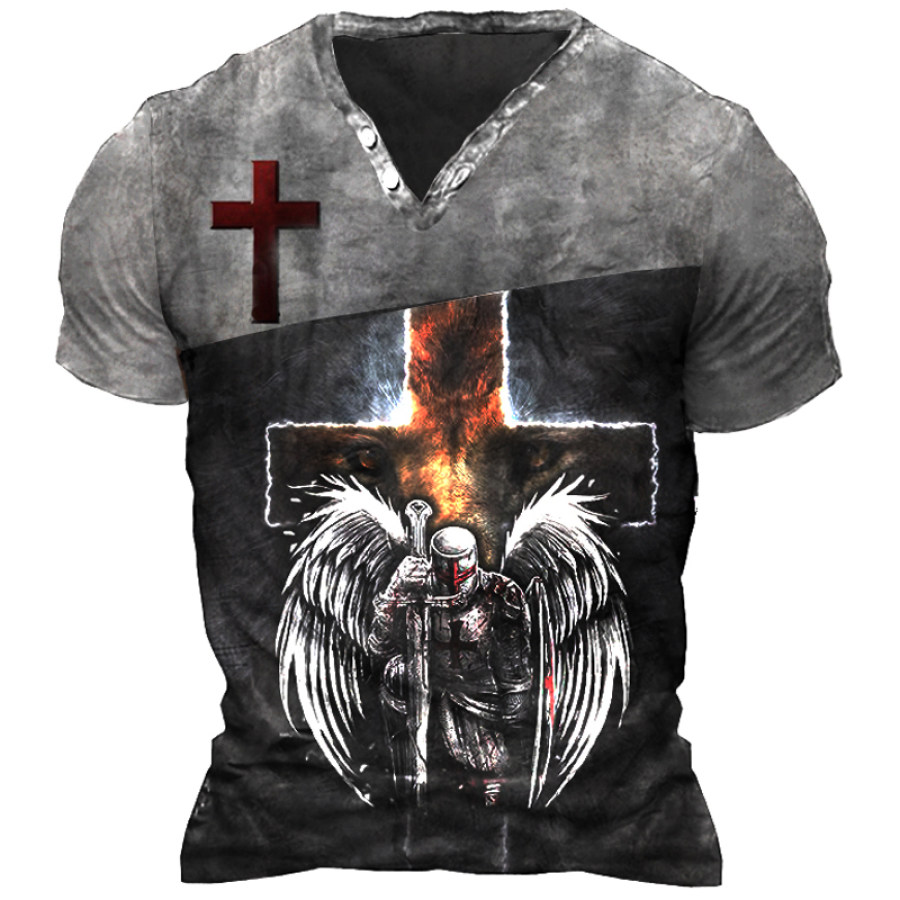 

Мужская тактическая футболка Henley на открытом воздухе Templar Jesus Cross
