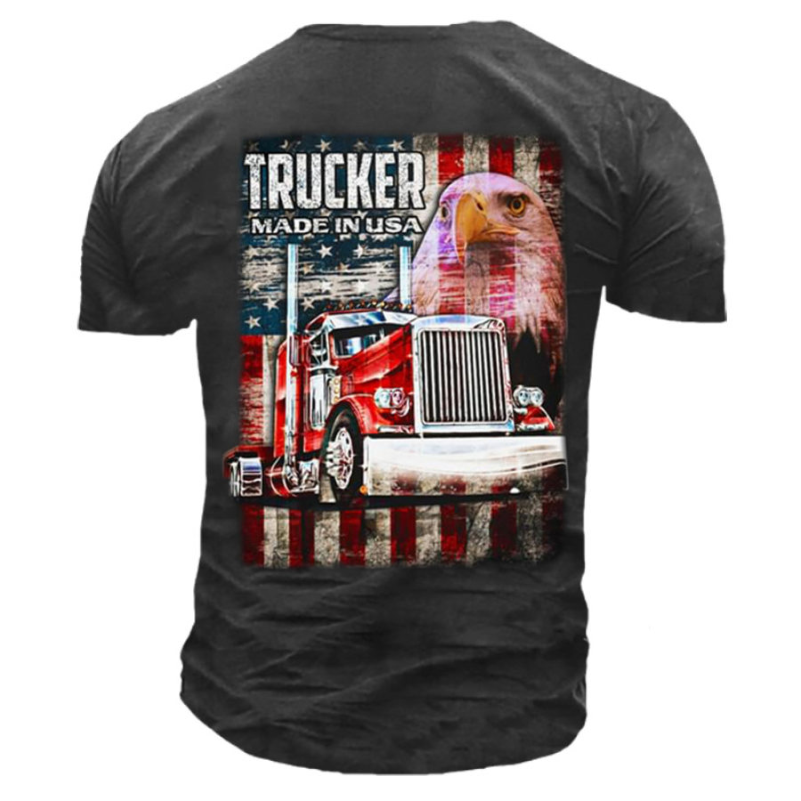 Eagle Trucker Made In Usa American Flag Truck Men's Cotton T-Shirt