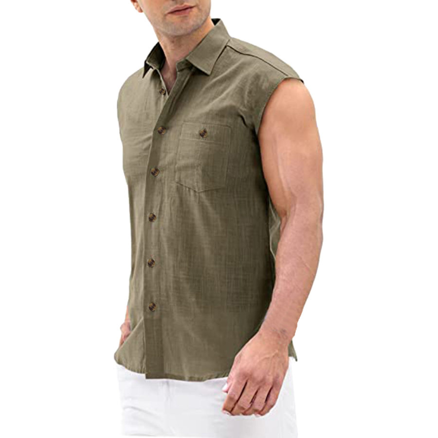 Mens Casual Turn Down Collar Button Up Cotton Linen Sleeveless Solid Tank Shirt
Mens Casual Turn Down Collar Button Up Cotton Linen Sleeveless Solid Tank Shirt