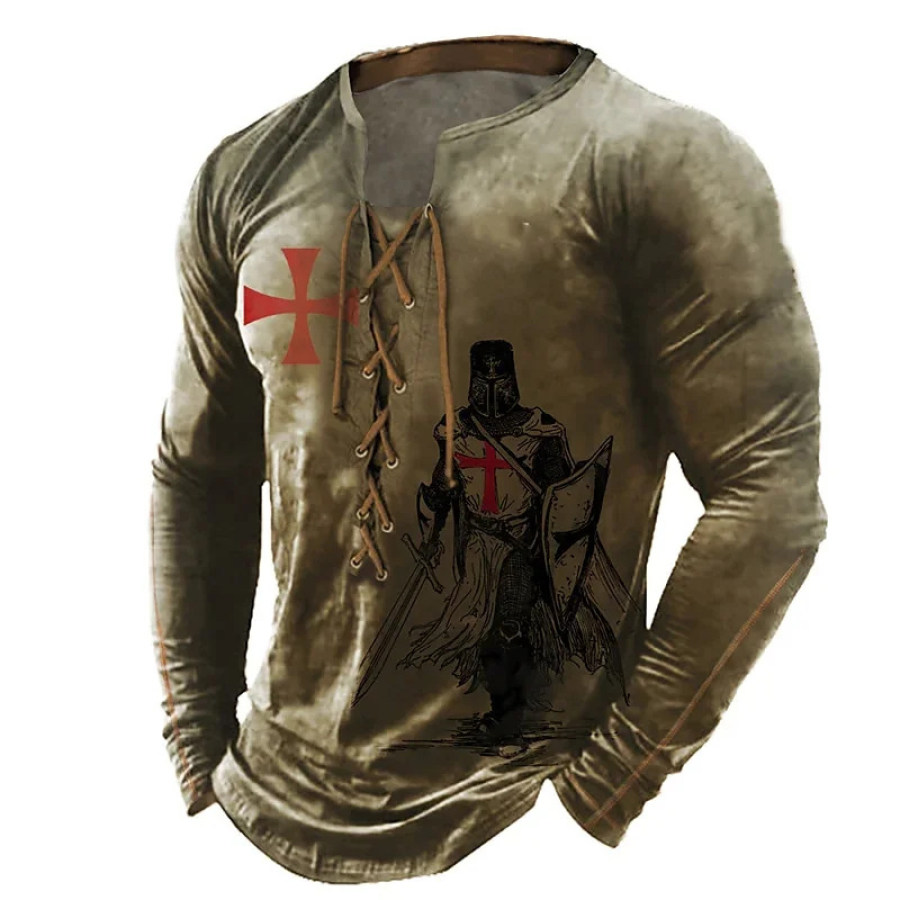 Men's Casual Outdoor Print Tie Long Sleeve T-Shirt