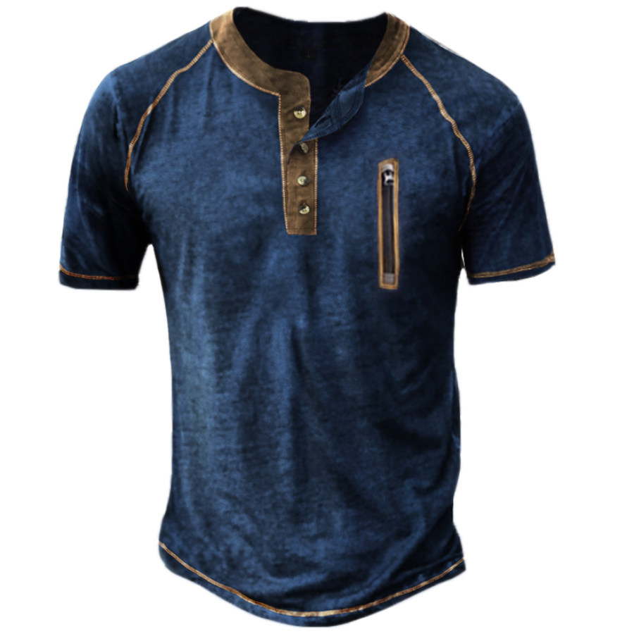 

Men's Outdoor Tactical Zipper Contrast Color Henley T-Shirt