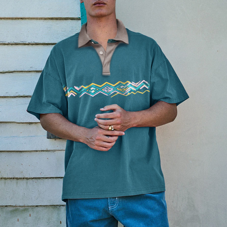 Men'S Retro Relaxed Print Surf Polo T-Shirt