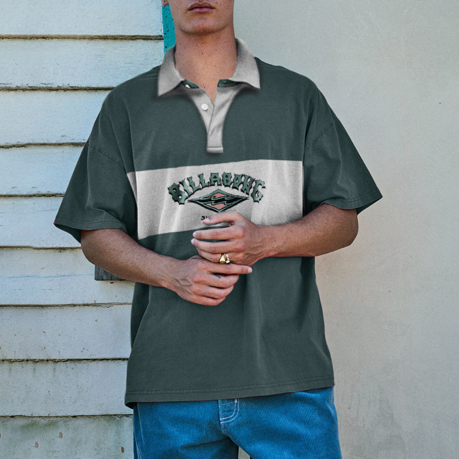 Men'S Retro Relaxed Print Surf Polo T-Shirt