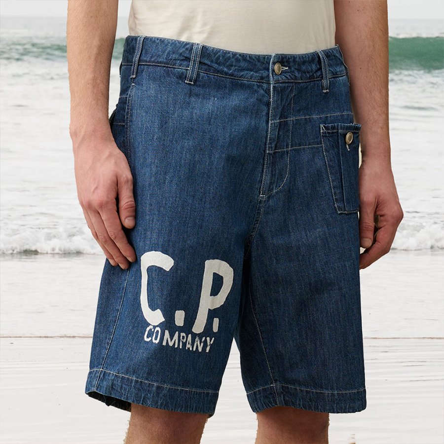 

Men's Shorts CP COMPANY Printed Shorts Surf Beach Denim Shorts Daily Casual