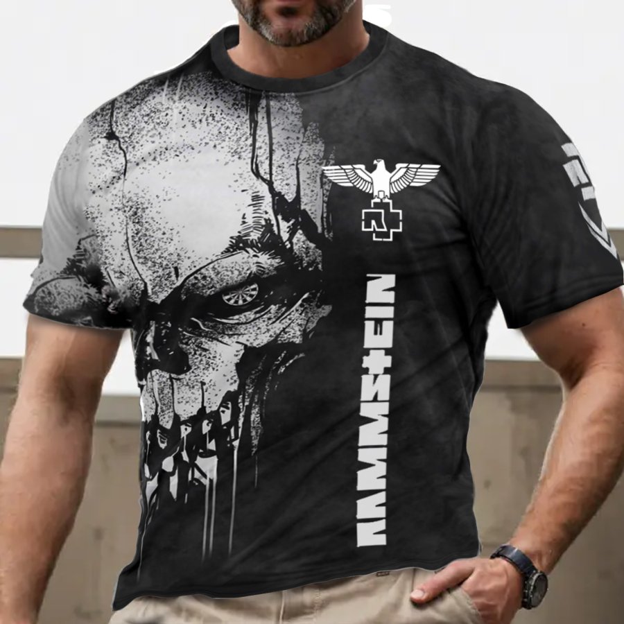 

Men's Vintage Skull Rammstein Rock Band Print Daily Short Sleeve Crew Neck T-Shirt