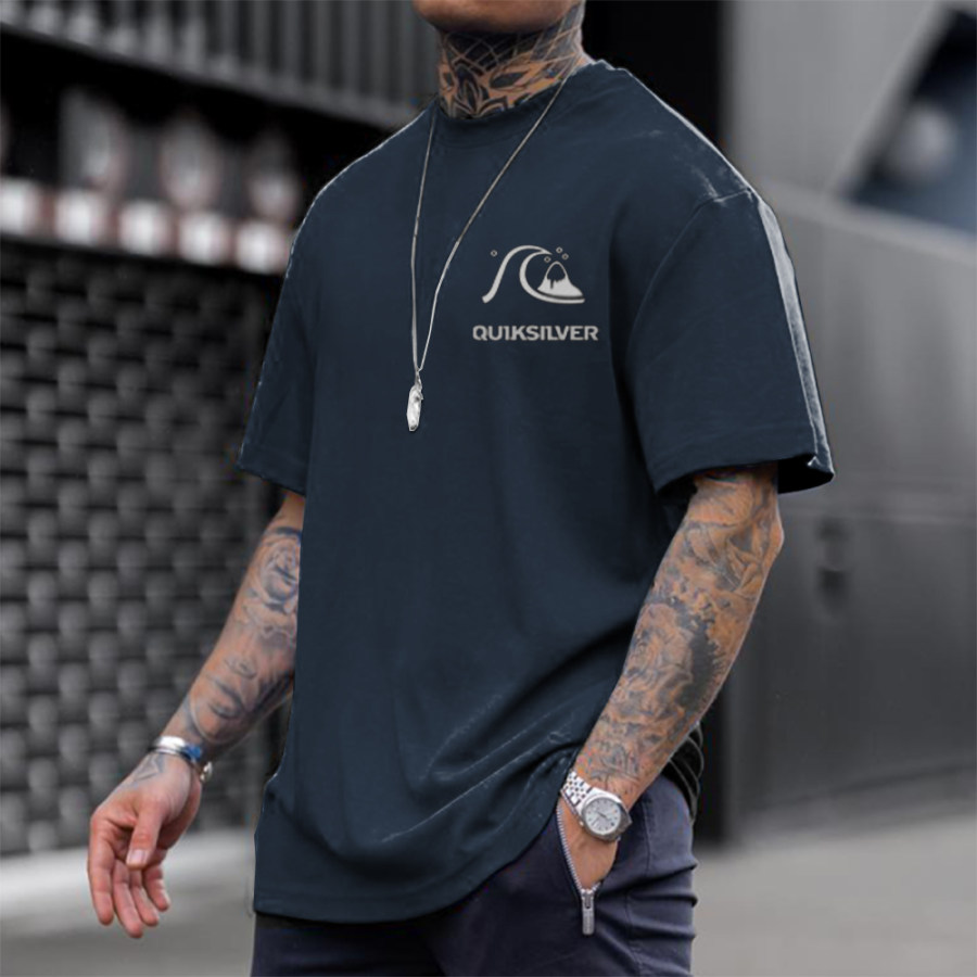 Men's Casual Retro Printed Cotton T-shirt Summer Surf Top