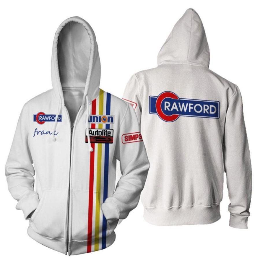 Hombres Racing Zip Sudadera Con Capucha Chaqueta Zip Forro Polar Blanco
