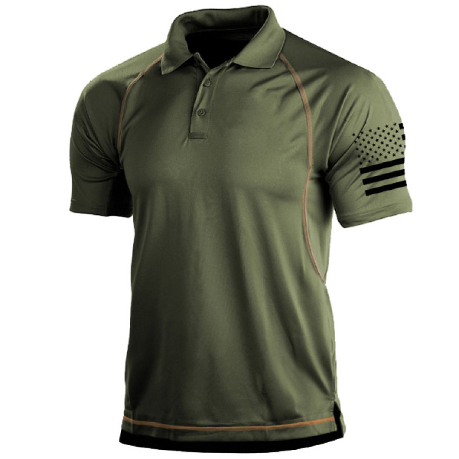 

T-shirt Con Collo A Polo Per Sport Tattico Con Bandiera Americana Da Uomo Taglie Forti