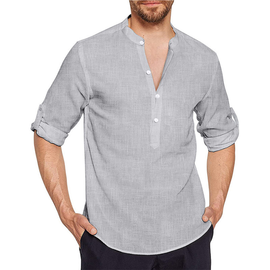 Men's Casual Loose Cotton Linen Long-sleeved Shirt