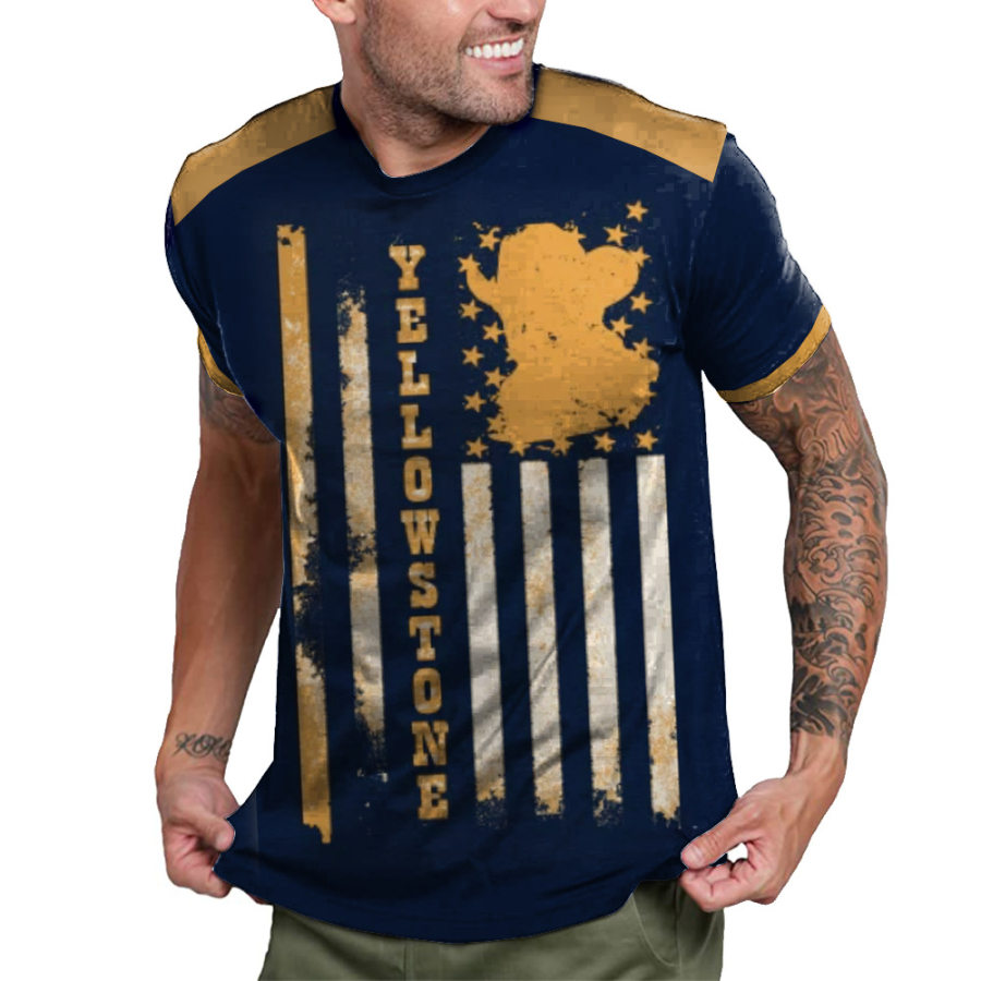Men's Vintage American Western Cowboy Yellowstone Print T-Shirt Casual Crew Neck T-Shirt
Men's Vintage American Western Cowboy Yellowstone Print T-Shirt Casual Crew Neck T-Shirt