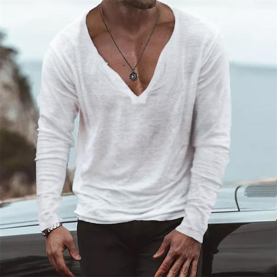 Men's T Shirt Tee V Neck Solid Colored White Long Sleeve Button-Down Street Daily Tops
Men's T Shirt Tee V Neck Solid Colored White Long Sleeve Button-Down Street Daily Tops