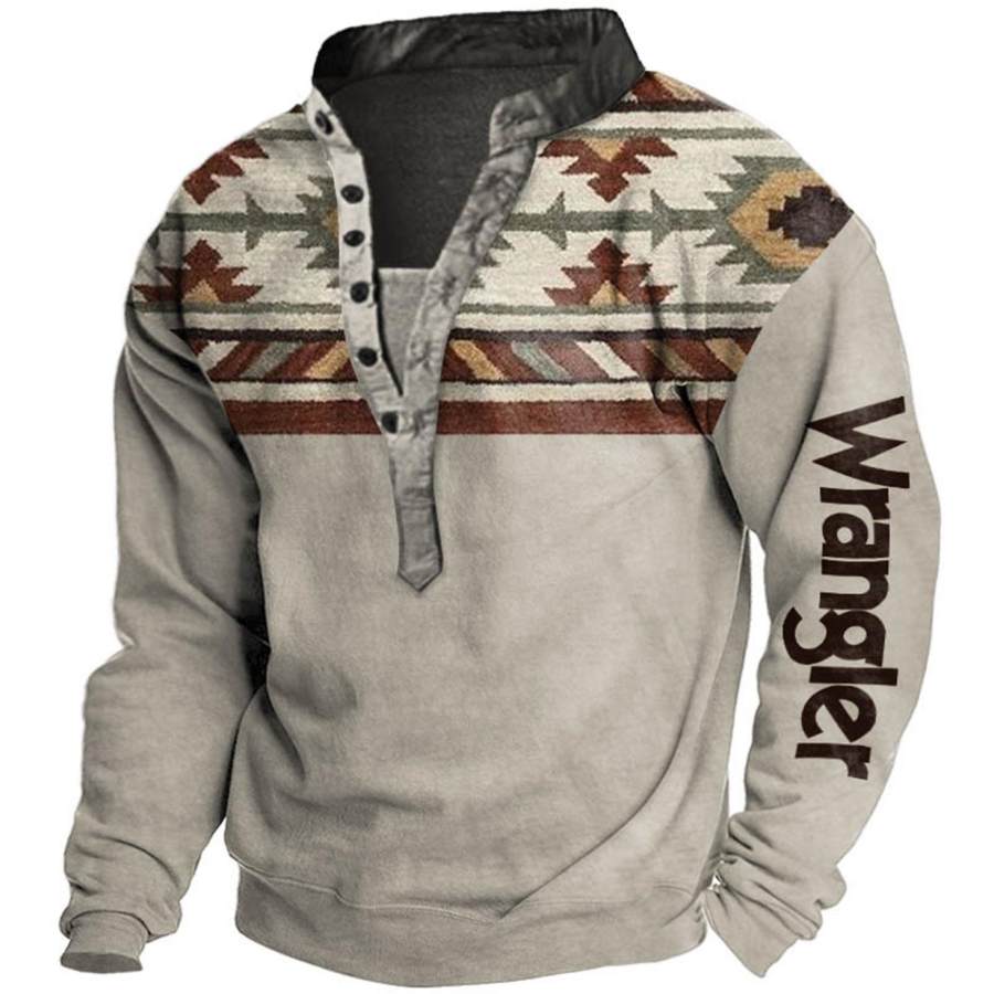 Sudadera Para Hombre Henley Vintage Étnico Azteca Estampado Diario Tops