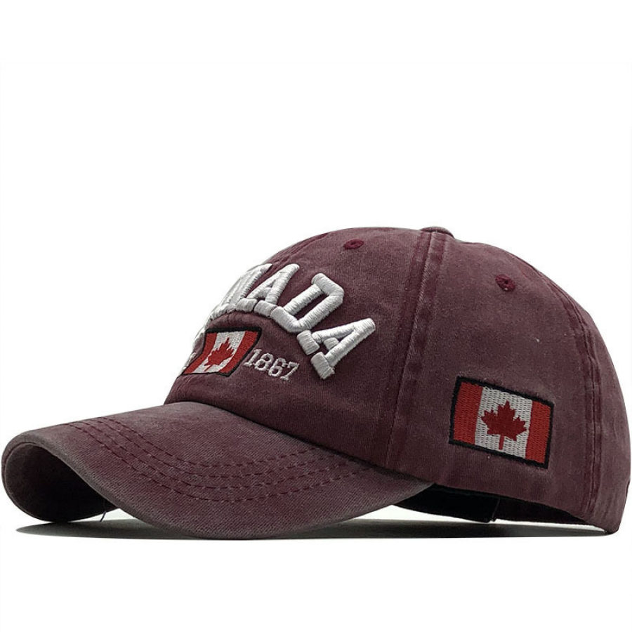 Canada Maple Leaf Washed Fishing Baseball Cap