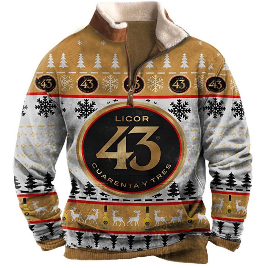 Sudadera Para Hombre Con Cremallera Cuarto 43 Mini Beer Ugly Christmas Collar De Felpa Tops Diarios Vintage