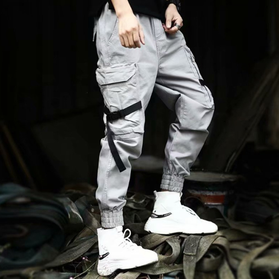 Casual Large Pocket Ribbon Pants