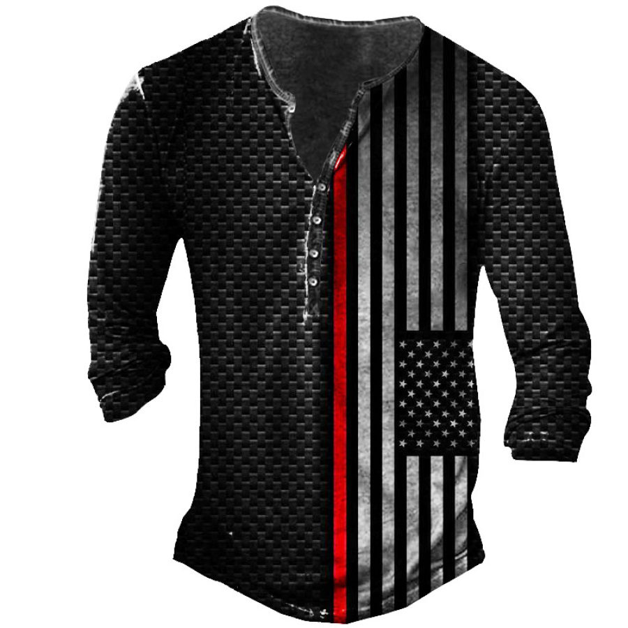 Men's American Flagl Henley Long Sleeve Training Shirt