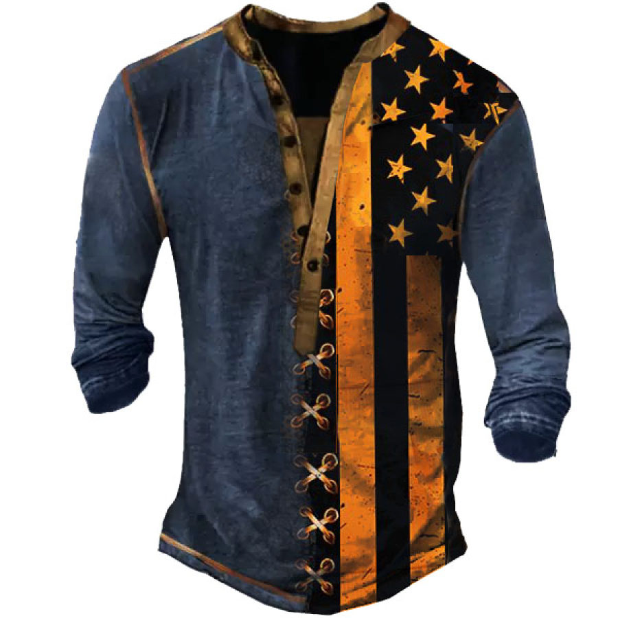 Men's Outdoor Retro Contrast Color American Flag Print Men's Henley Long Sleeve T-Shirt
Men's Outdoor Retro Contrast Color American Flag Print Men's Henley Long Sleeve T-Shirt