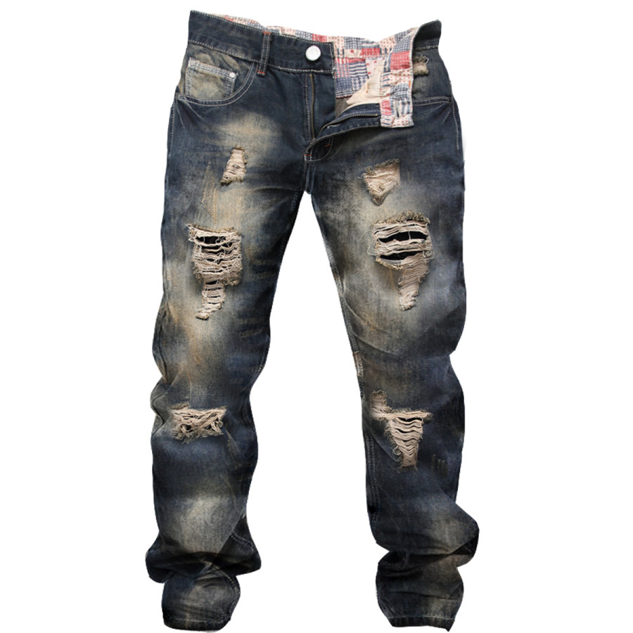 Men's Vintage Distressed Ripped Jeans