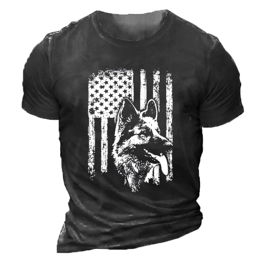 Men's Collie & American Flag Short Sleeve T-Shirt