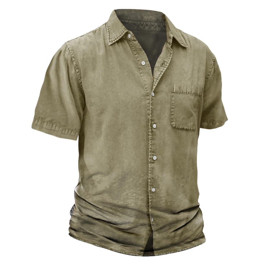 Camicia Lavata Monopetto Tascabile Tinta Unita Da Uomo