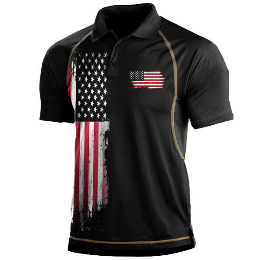 Men's American Flag Outdoor Tactical Sport PoLo Neck T-Shirt