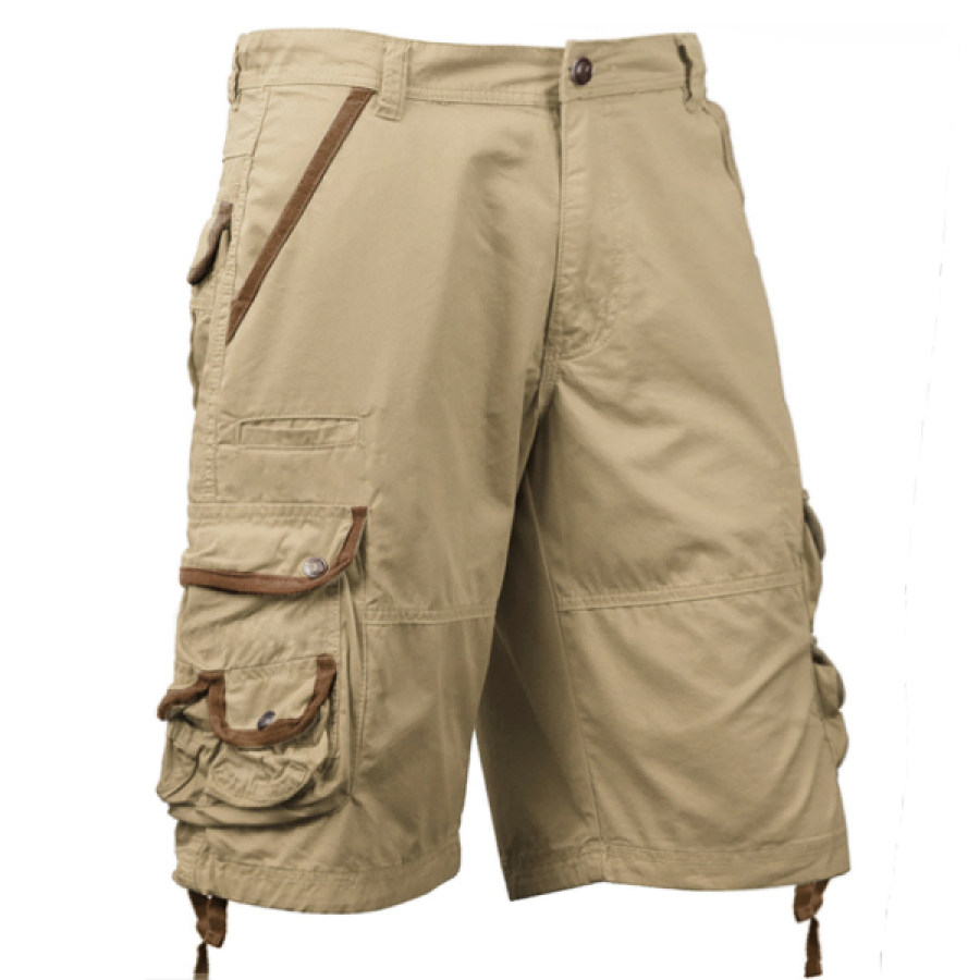 Men's Retro Color Contrast Multi-Pocket Tactical Cargo Shorts