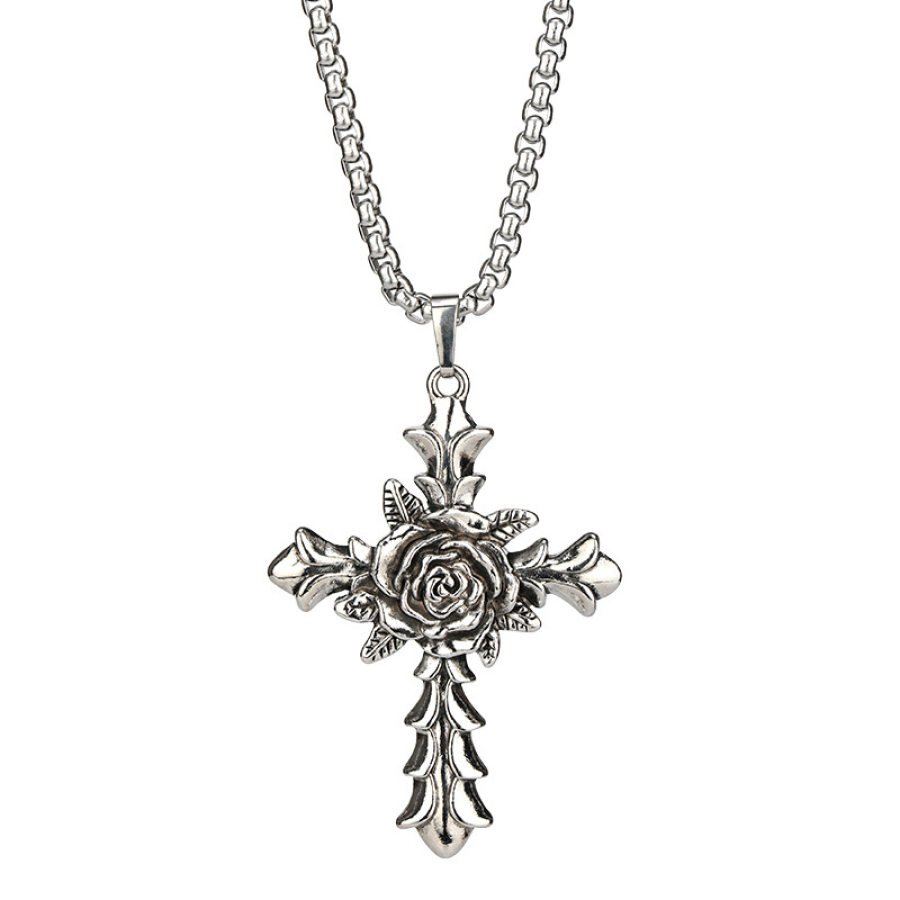 Rose Cross Necklace Hip Hop Pendant