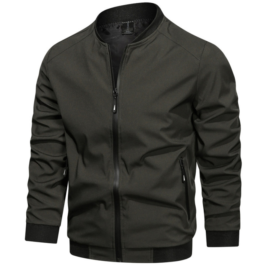 Men's Solid Color Casual Loose Stand Collar Jacket