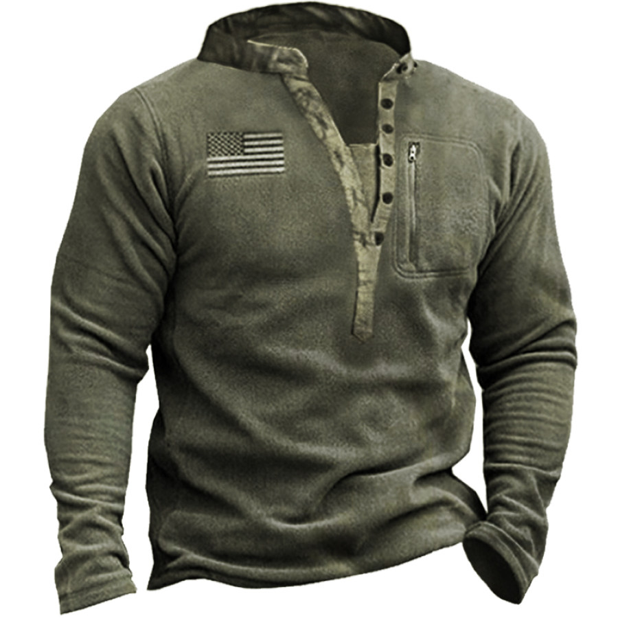 

Taktisches Sweatshirt Aus Warmem Outdoor-Fleece Für Herren Mit Henley-Kragen