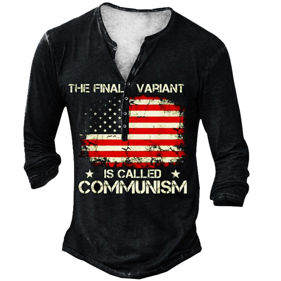 The Final Variant Is Communism. Men's Printed Henley Shirt