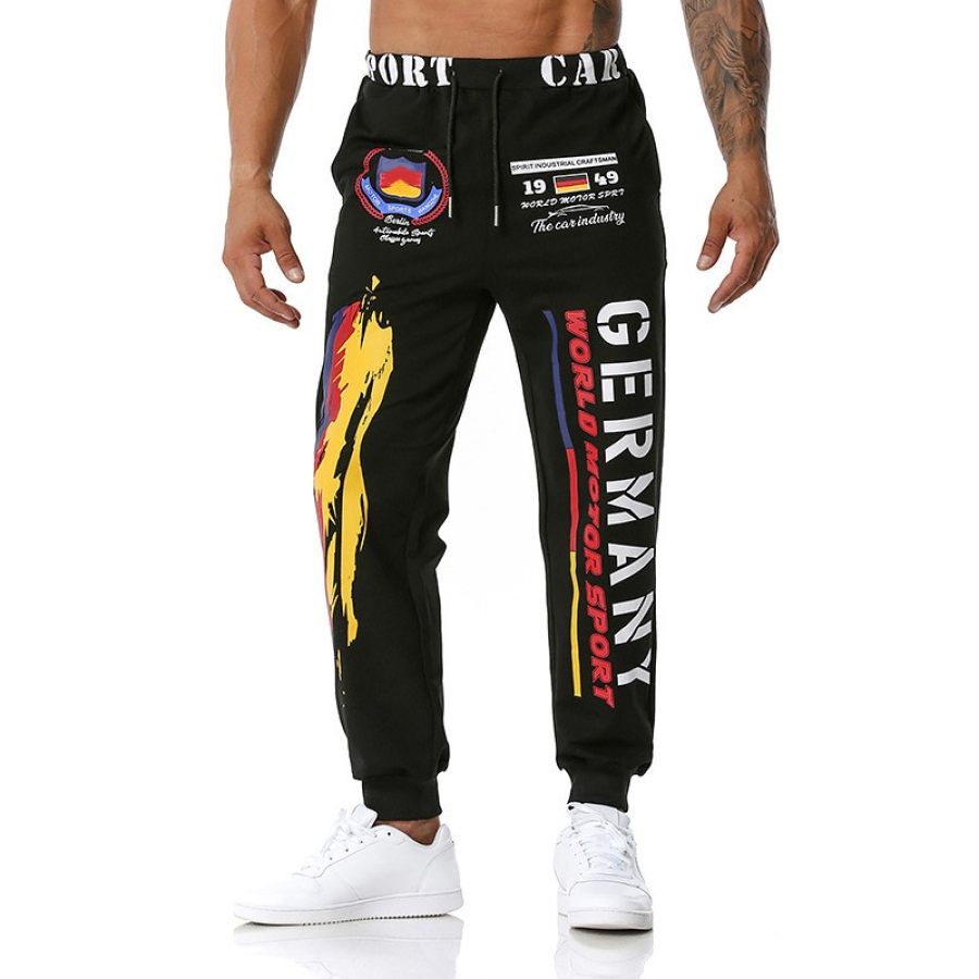Men's Motorcycle Flag Print Cargo Pants