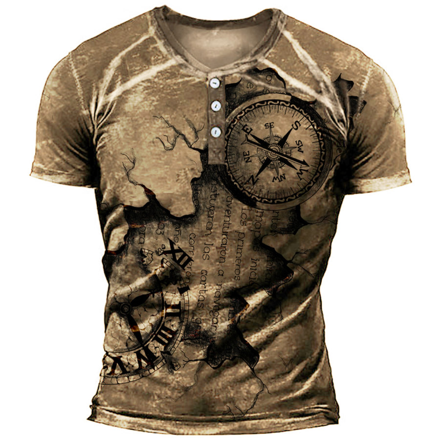 

Men's Outdoor Compass Print Henley T-Shirt