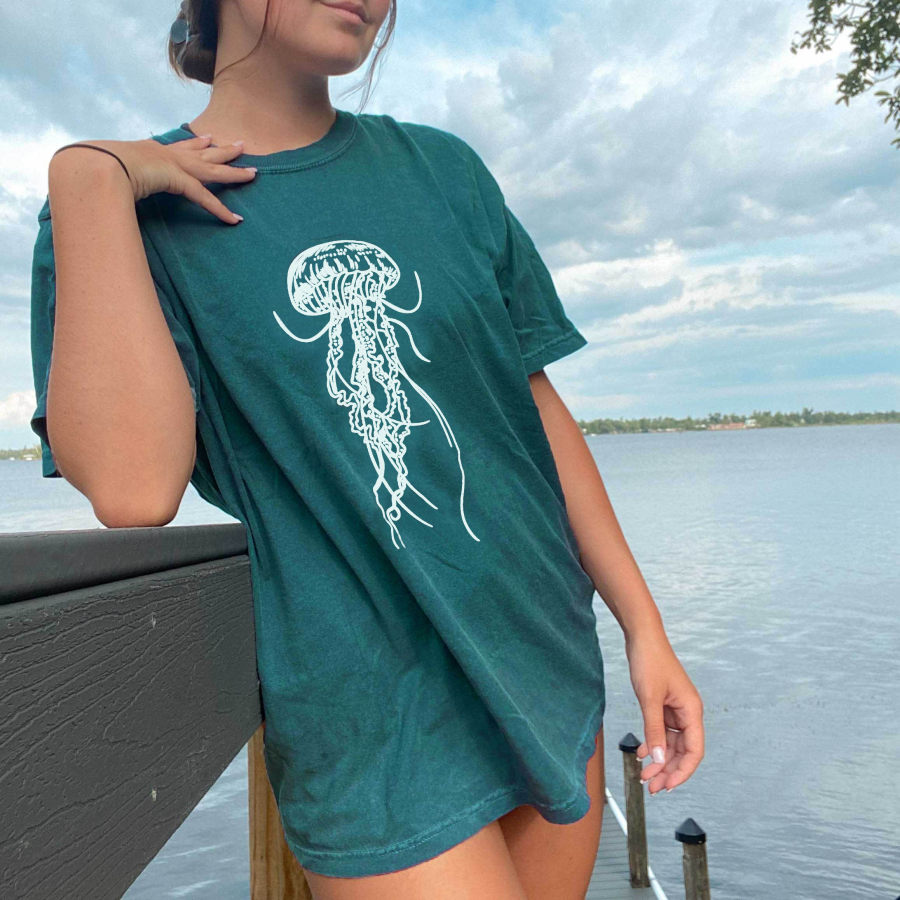 Women's Jellyfish Print Cotton Oversized T-Shirt